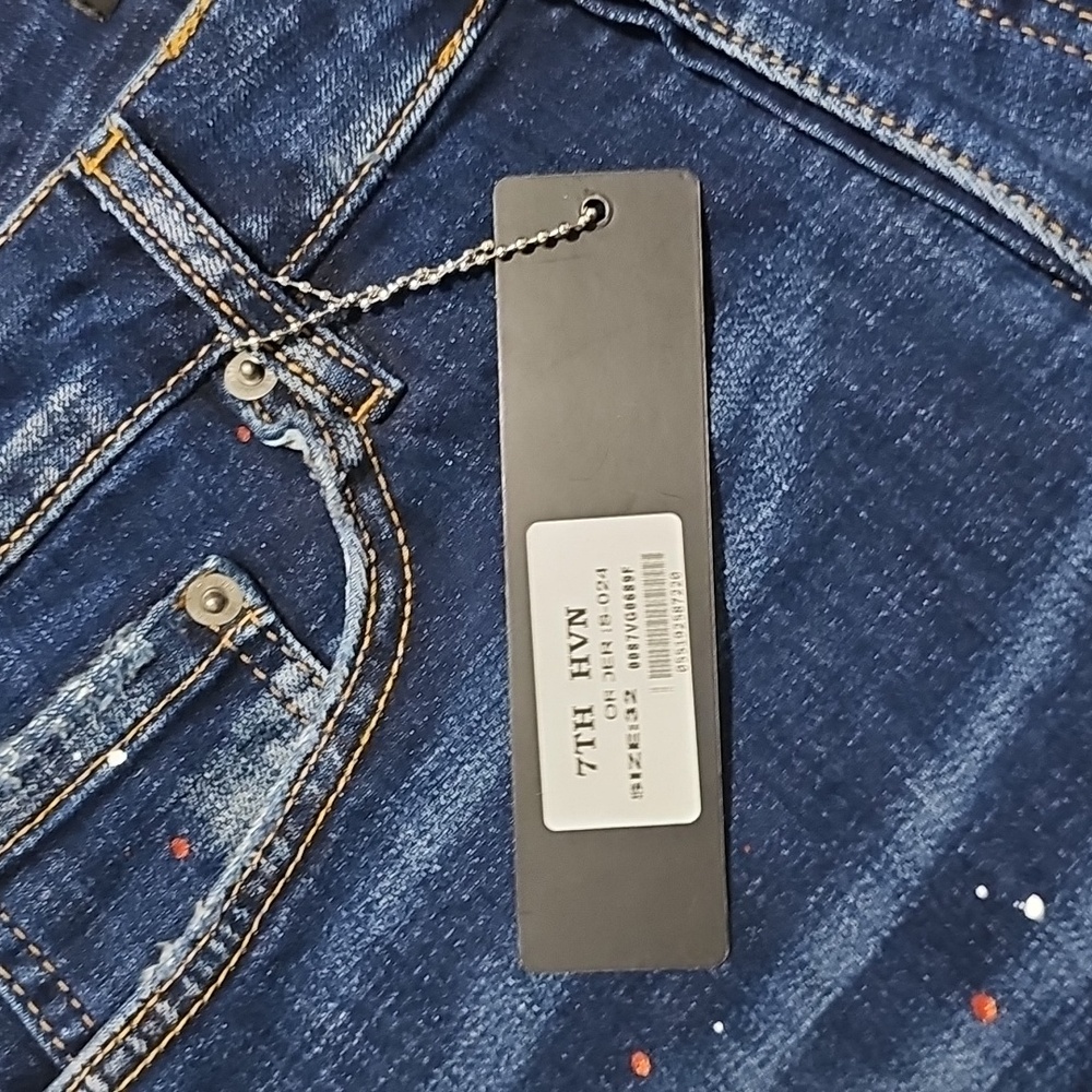 NWT 7TH HVN Jean Shorts Distressed Paint Stretch Blue Denim 32 Jorts Stretch - Picture 4 of 9